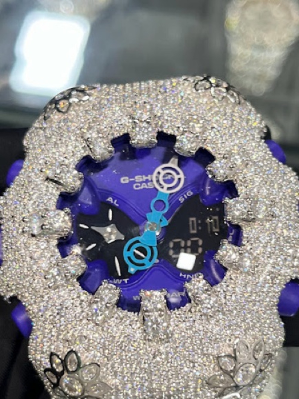 G-Shock Purple Dial Watch with Crystal-Encrusted Bezel